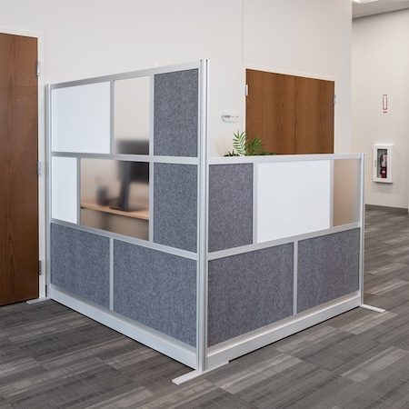 Luxor Workflow Modular Wall Room Divider System - Silver Frame - 70" x 70" Starter Wall with Whiteboard MW-7070-FWCG